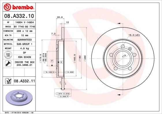Tarcza hamulcowa BREMBO 08.a332.11