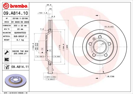 Tarcza hamulcowa BREMBO 09.A814.11