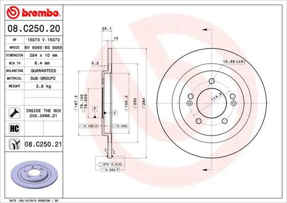 Tarcza hamulcowa BREMBO 08.C250.21