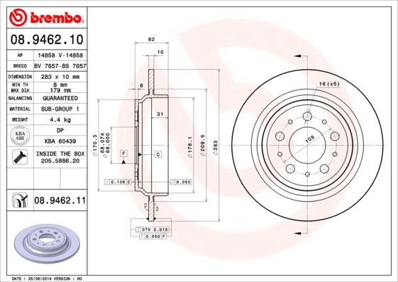 Tarcza hamulcowa BREMBO 08.9462.11