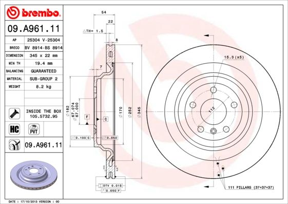 Tarcza hamulcowa BREMBO 09.A961.11