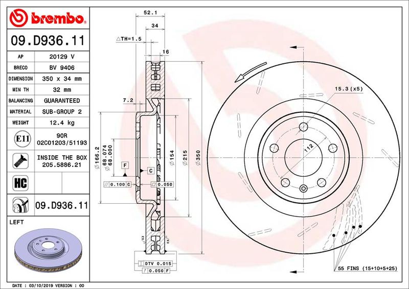 Tarcza hamulcowa BREMBO 09.D936.11