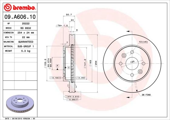 Tarcza hamulcowa BREMBO 09.a606.10