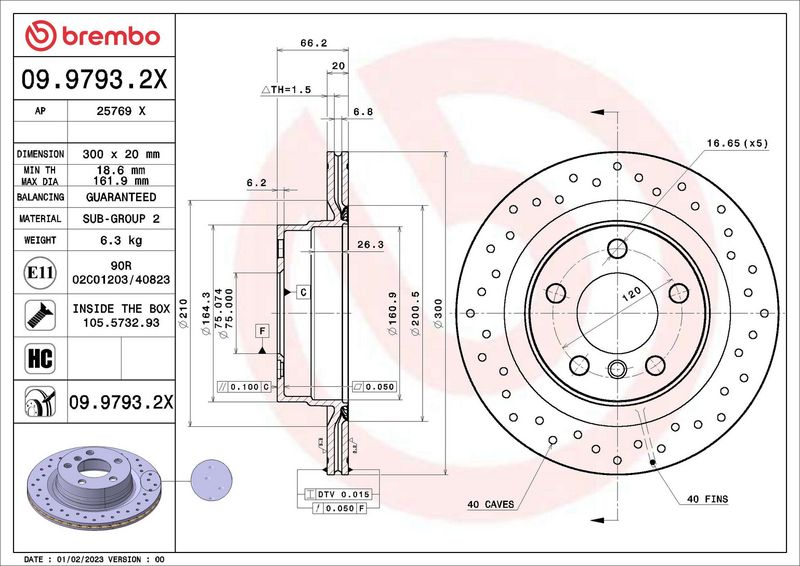 Tarcza hamulcowa BREMBO 09.9793.2X