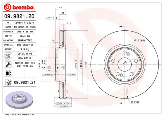 Tarcza hamulcowa BREMBO 09.9821.21