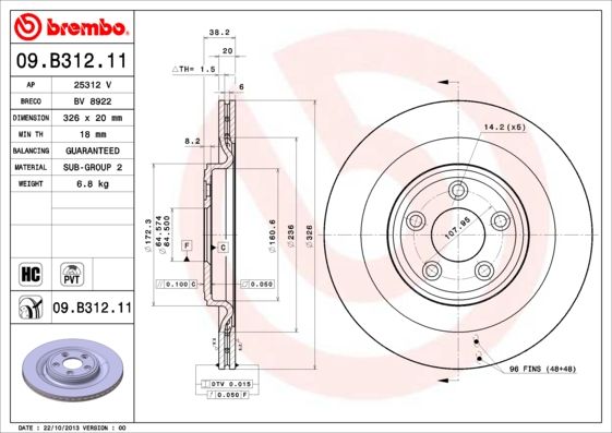 Tarcza hamulcowa BREMBO 09.B312.11
