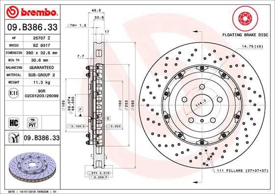 Tarcza hamulcowa BREMBO 09.B386.33