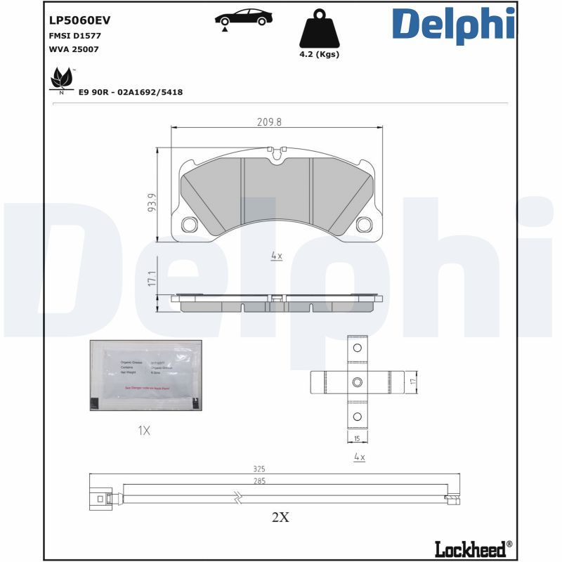 Zestaw klocków hamulcowych, hamulce tarczowe DELPHI LP5060EV