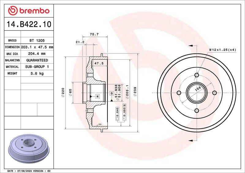 Bęben hamulcowy BREMBO 14.B422.10