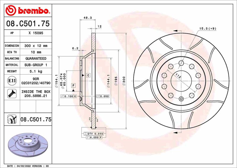 Tarcza hamulcowa BREMBO 08.C501.75