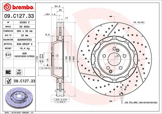 Tarcza hamulcowa BREMBO 09.C127.33