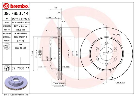 Tarcza hamulcowa BREMBO 09.7650.11