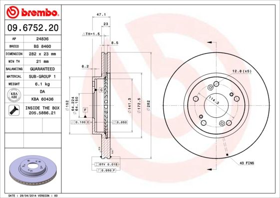 Tarcza hamulcowa BREMBO 09.6752.20