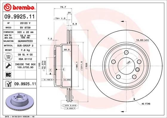 Tarcza hamulcowa BREMBO 09.9925.11
