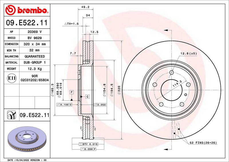 Tarcza hamulcowa BREMBO 09.E522.11