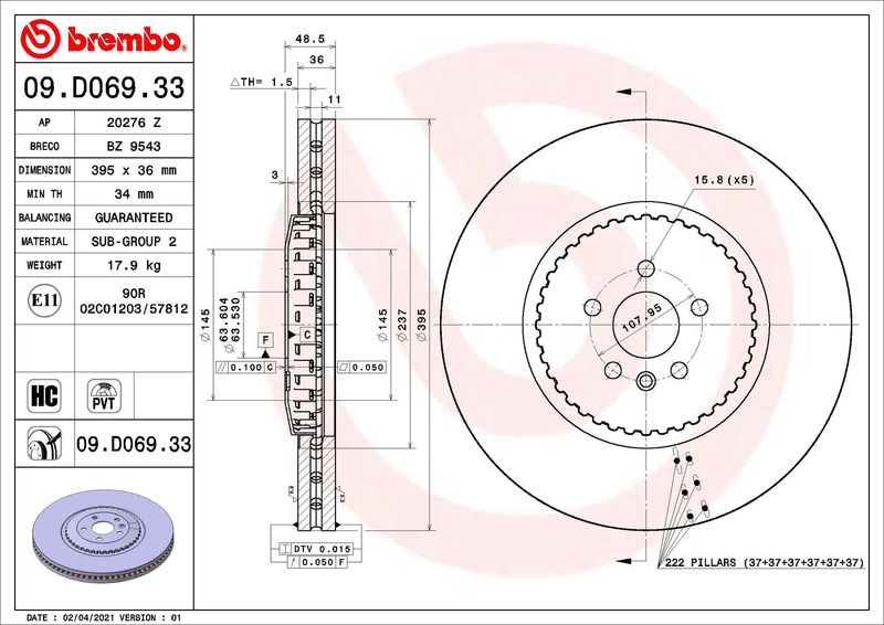 Tarcza hamulcowa BREMBO 09.D069.33