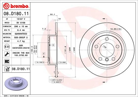 Tarcza hamulcowa BREMBO 08.D180.11