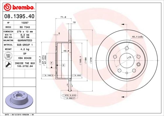 Tarcza hamulcowa BREMBO 08.1395.40