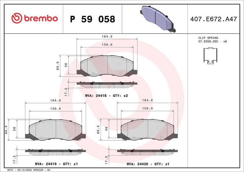 Zestaw klocków hamulcowych, hamulce tarczowe BREMBO P 59 058