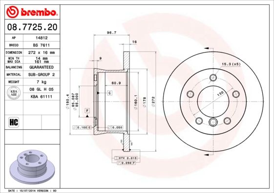 Tarcza hamulcowa BREMBO 08.7725.20