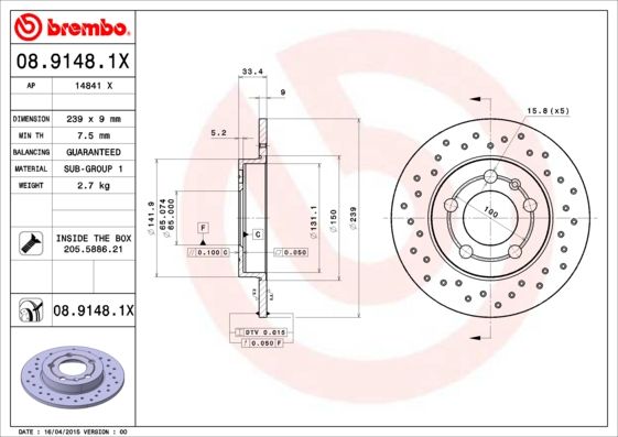 Tarcza hamulcowa BREMBO 08.9148.1X
