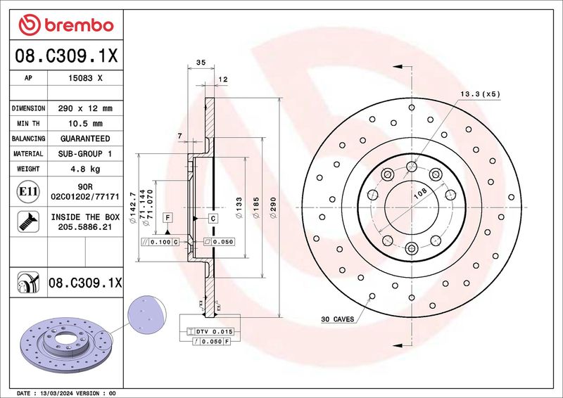 Tarcza hamulcowa BREMBO 08.C309.1X