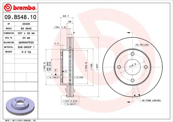 Tarcza hamulcowa BREMBO 09.B548.10