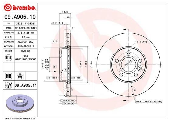 Tarcza hamulcowa BREMBO 09.A905.11