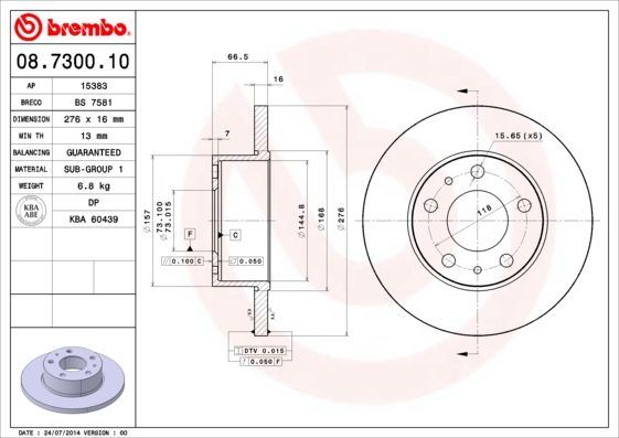 Tarcza hamulcowa BREMBO 08.7300.10