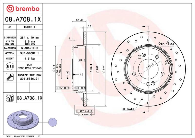 Tarcza hamulcowa BREMBO 08.A708.1X