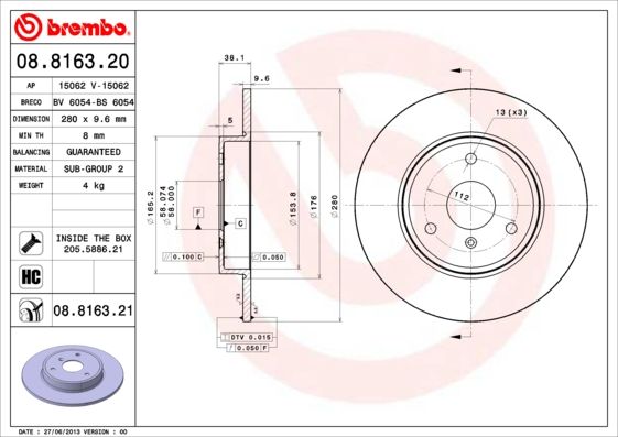 Tarcza hamulcowa BREMBO 08.8163.21