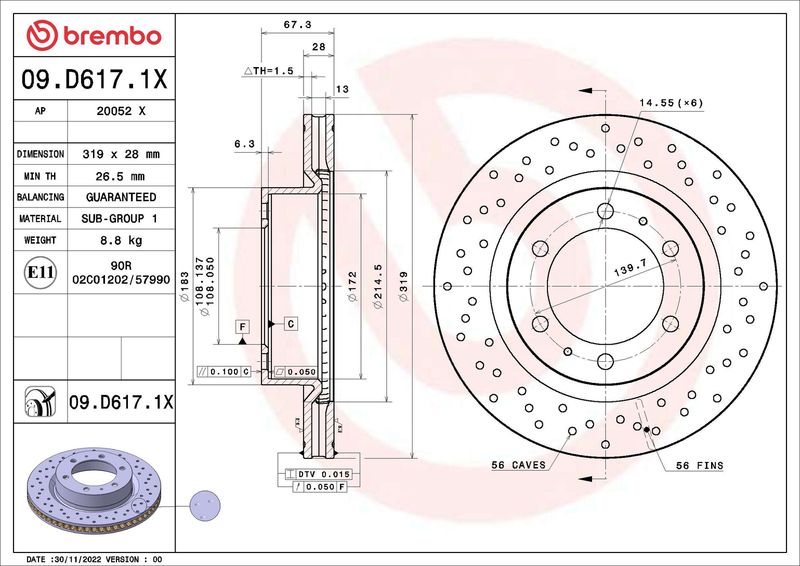 Tarcza hamulcowa BREMBO 09.D617.1X