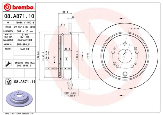 Tarcza hamulcowa BREMBO 08.A871.11