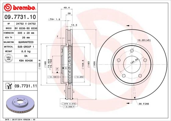 Tarcza hamulcowa BREMBO 09.7731.11