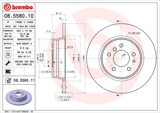 Tarcza hamulcowa BREMBO 08.5580.11