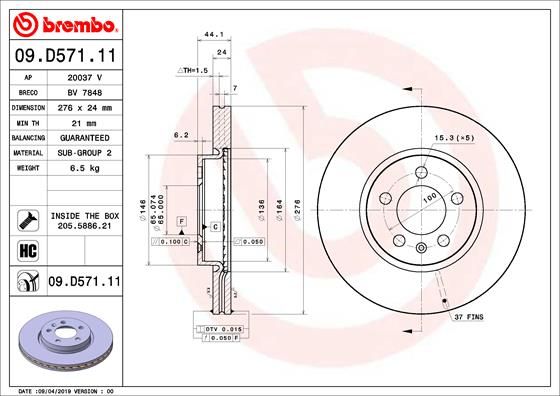 Tarcza hamulcowa BREMBO 09.D571.11