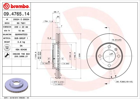 Tarcza hamulcowa BREMBO 09.4765.14