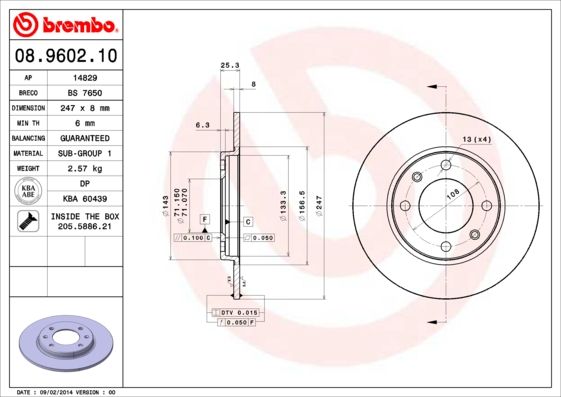 Tarcza hamulcowa BREMBO 08.9602.10
