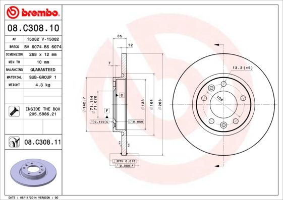 Tarcza hamulcowa BREMBO 08.C308.11