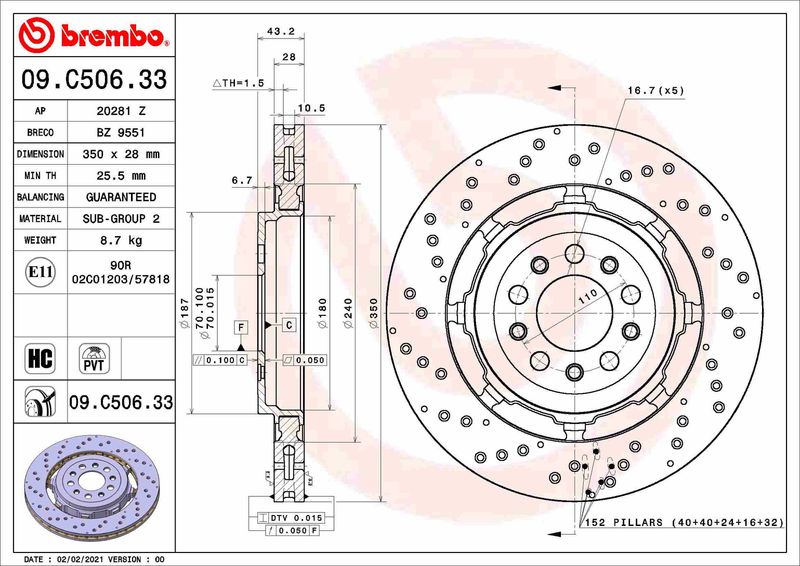 Tarcza hamulcowa BREMBO 09.C506.33