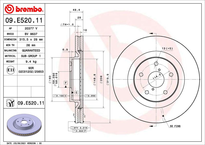 Tarcza hamulcowa BREMBO 09.E520.11