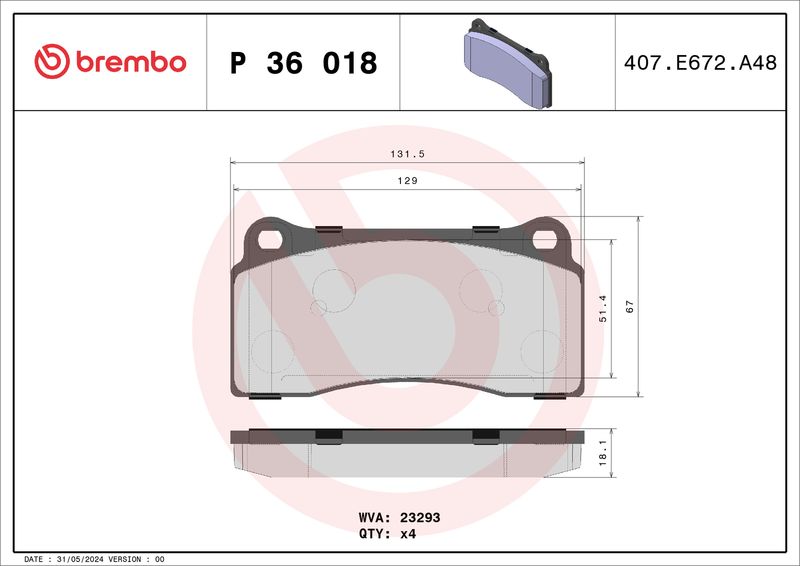Zestaw klocków hamulcowych, hamulce tarczowe BREMBO P 36 018
