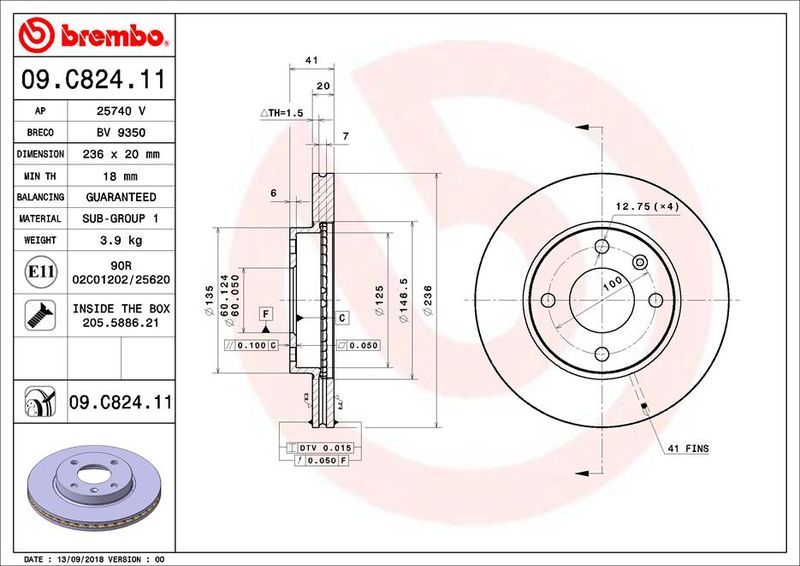Tarcza hamulcowa BREMBO 09.C824.11