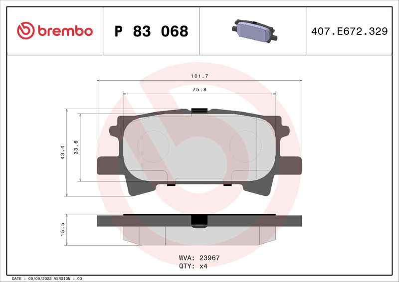 Zestaw klocków hamulcowych, hamulce tarczowe BREMBO P 83 068