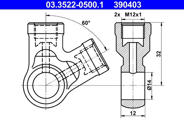 Łącznik, rurki metalowe ATE 03.3522-0500.1