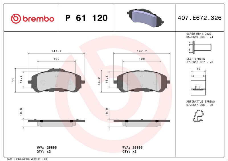 Zestaw klocków hamulcowych, hamulce tarczowe BREMBO P 61 120X
