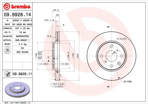 Tarcza hamulcowa BREMBO 09.9928.11
