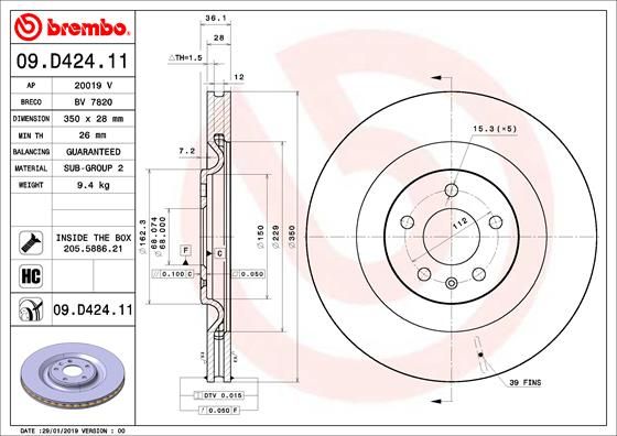 Tarcza hamulcowa BREMBO 09.D424.11