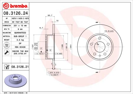 Tarcza hamulcowa BREMBO 08.3126.21