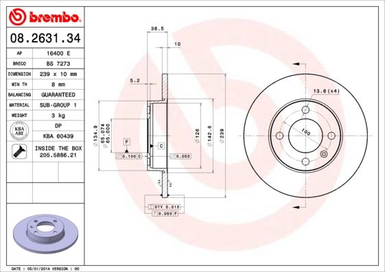 Tarcza hamulcowa BREMBO 08.2631.34